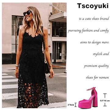 Tscoyuki Women's Platform Chunky Block High Heels Closed Square Toe Rhinestone Ankle Strap Wedding Party Dress Pumps Shoes