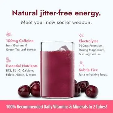 Zipfizz Daily Energy Drink Powder, Black Cherry, 20 Pack | 3-in-1 Sustained Energy, Rapid Hydration, and Essential Vitamins | Sugar-Free | Electrolyte Powder | Contains Vitamin B-12 & Antioxidants