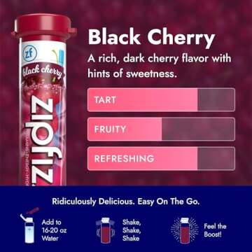 Zipfizz Daily Energy Drink Powder, Black Cherry, 20 Pack | 3-in-1 Sustained Energy, Rapid Hydration, and Essential Vitamins | Sugar-Free | Electrolyte Powder | Contains Vitamin B-12 & Antioxidants