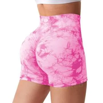 YEOREO Women High Waist Workout Yoga Gym Smile Contour Seamless Cycling Shorts Pink M
