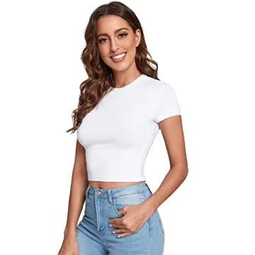 Verdusa Women's Casual Basic Cap Sleeve Slim Fitted Round Neck Crop Tee Top White XS