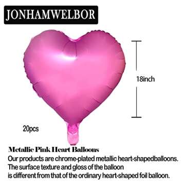 Jonhamwelbor 20Pcs 18 inch Metallic Pink Foil Mylar Heart Shape Balloons Decorations Valentines Birt...