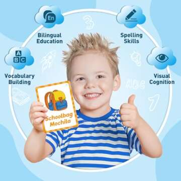 Edulok Bilingual Flash Cards: Spanish to English, First Words & Toddler Alphabet Flash Cards for Kids Learning Spanish & English