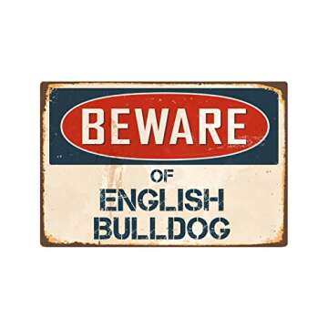 StickerPirate Beware of English Bulldog 8” x 12” Vintage Aluminum Retro Metal Sign VS159