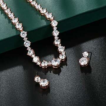 WeimanJewelry White Gold/Gold Plated Women Cubic Zirconia Round Cut CZ Bridal Necklace and Drop Earring Set for Bride Wedding (Rose Gold)