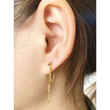 Cross Dangle Drop Earrings 925 Sterling Silver Chain Dropping for Women Men Punk Ball Studs Hypoallergenic Jewelry (Golden)