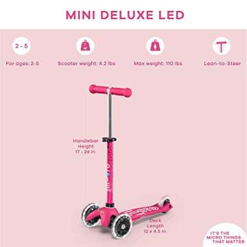 Micro Kickboard | Mini Deluxe LED | Three-Wheeled | Lean-to-Steer Swiss-Designed Micro Scooter | Motion-Activated Light-Up Wheels | Toddlers & Children Ages 2-5"