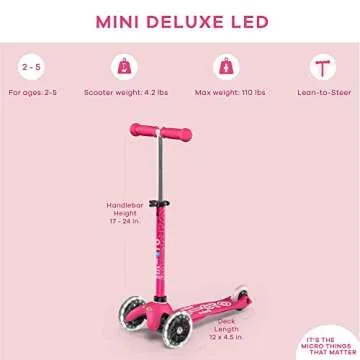 Micro Kickboard | Mini Deluxe LED | Three-Wheeled | Lean-to-Steer Swiss-Designed Micro Scooter | Motion-Activated Light-Up Wheels | Toddlers & Children Ages 2-5"