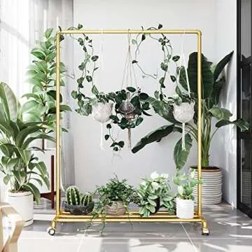 Stylish DR.IRON Gold Clothing Rack with Storage Shelf