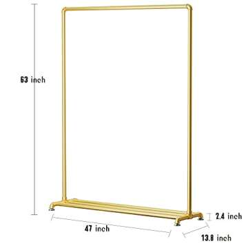 DR.IRON Gold Pipe Clothing Rack Garment Rack with Bottom Shelf Heavy Duty Clothes Rack Hanging Rack Closet Organizer for Bedroom,Retail(Gold)
