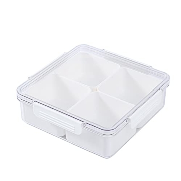 Versatile Qushy White Square Divided Serving Tray with Airtight Lid for Snacks & More