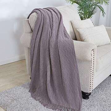 BOURINA Dark Lavender Throw Blanket 50x60 Inches Throw Textured Solid Soft Sofa Couch Decorative Kni...