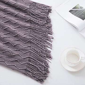 BOURINA Dark Lavender Throw Blanket 50x60 Inches Throw Textured Solid Soft Sofa Couch Decorative Knitted Blanket