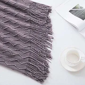 BOURINA Dark Lavender Throw Blanket 50x60 Inches Throw Textured Solid Soft Sofa Couch Decorative Knitted Blanket