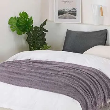 BOURINA Dark Lavender Throw Blanket 50x60 Inches Throw Textured Solid Soft Sofa Couch Decorative Knitted Blanket