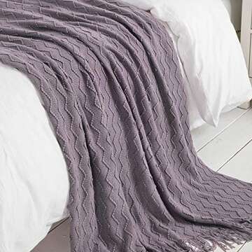 BOURINA Dark Lavender Throw Blanket 50x60 Inches Throw Textured Solid Soft Sofa Couch Decorative Knitted Blanket