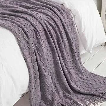 BOURINA Dark Lavender Throw Blanket 50x60 Inches Throw Textured Solid Soft Sofa Couch Decorative Knitted Blanket