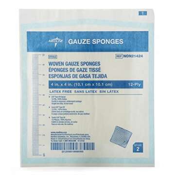Medline Woven Gauze Sponges, Sterile, 12-Ply, 4 x 4 Inches, Box of 50