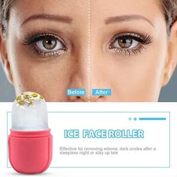 Beauty Reusable Ice Face Roller, Face Ice Holder for Face and Eye (Ice Roller Pink)