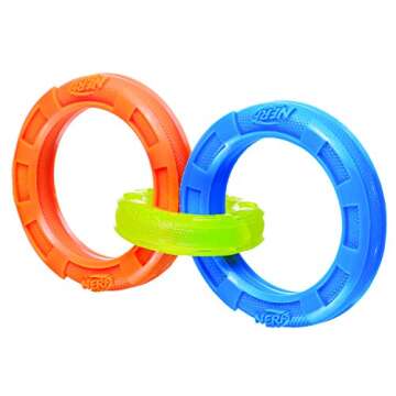 Nerf Dog Multi-Ring Tuff Tug Toy - Durable and Lightweight, 4 inch Rings for Medium/Large Breeds
