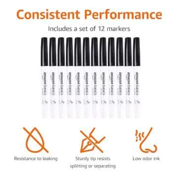 Amazon Basics Dry Erase Markers, Low Odor Ultra Fine Tip, 12-Pack, Black