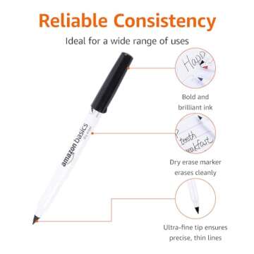 Amazon Basics Dry Erase Markers, Low Odor Ultra Fine Tip, 12-Pack, Black