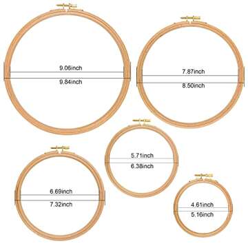 Beech Wood Embroidery Hoop Sets, 5Inch to 9Inch Round Cross Stitch Hoops for Art Craft Sewing and Hanging