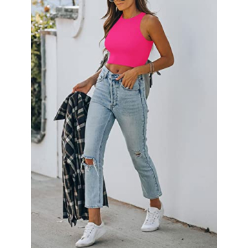 REORIA Sexy Racerback Cropped Tank Top for Women