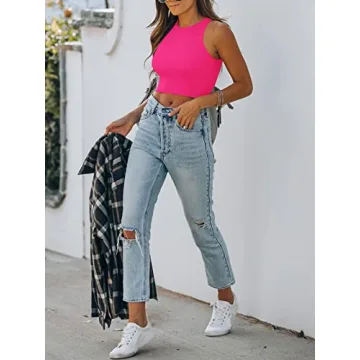 REORIA Sexy Racerback Cropped Tank Top for Women