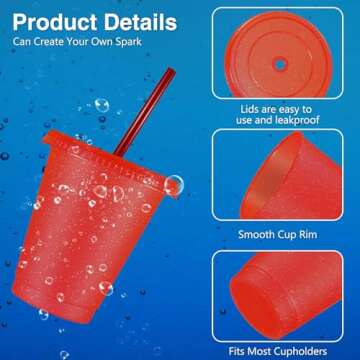 Rtteri 15 Pcs Reusable Cups with Straws and Lids 16 oz Glitter Tumblers Plastic Party Favor Cups with Lids Travel Mug Tumbler for Iced Beverage Water Parties(Red)