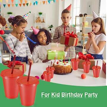 Rtteri 15 Pcs Reusable Cups with Straws and Lids 16 oz Glitter Tumblers Plastic Party Favor Cups with Lids Travel Mug Tumbler for Iced Beverage Water Parties(Red)