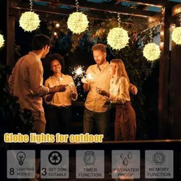 Outdoor Balls Lights Hanging Tree Garden Lights 4 Pack 7.87" Sphere Lights with Plug in Globe Lights Trees Garden Lights for Party Wedding Yard Garden Porch Patio Decoration(Warm White)