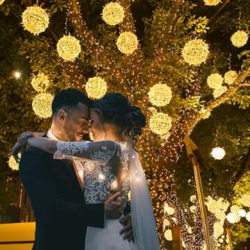 Outdoor Balls Lights Hanging Tree Garden Lights 4 Pack 7.87" Sphere Lights with Plug in Globe Lights Trees Garden Lights for Party Wedding Yard Garden Porch Patio Decoration(Warm White)