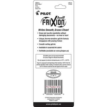Pilot, FriXion Ball Erasable & Refillable Gel Ink Pens, Fine Point 0.7 mm, Pack of 2, Black