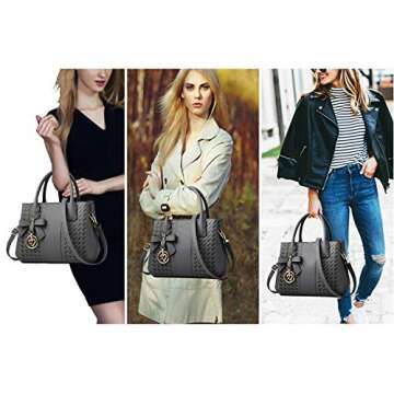 Jeniulet Purses and Handbags for Women Fashion Ladies PU Leather Top Handle Satchel Shoulder Tote Bags 10.2" x 3.9" x 7.9" Dark Gray