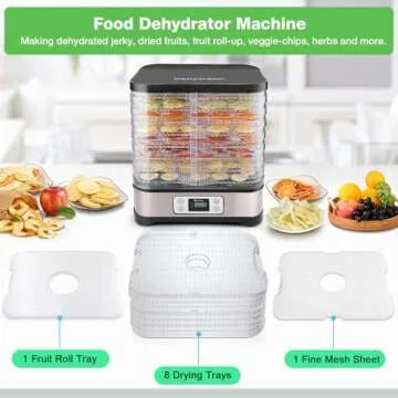 Homdox Food Dehydrator, 8 BPA-Free Trays Meat Dehydrator for Jerky with 72H Timer and Temperature Control, 400W Dehydrator for Food and Jerky, Fruit, Dog Treats, Herbs, Snacks, Fruit Roll Sheet