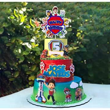 Dog Patrol Cake Toppers Puppy-themed Birthday Party Supplies Cartoon Paw Cake Topper Dog Cake Decorations for Children 2nd 3rd 4th 5th Birthday Party