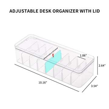 Yesesion Clear Plastic Cable Organizer Box with Adjustment Compartments, Desk Accessories Storage Ca...