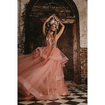 Rjer Layered Tulle Prom Dresses Ruffle A Line Ball Gowns Sweetheart Spaghetti Straps Tiered Puffy Ru...