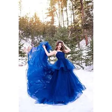 Rjer Layered Tulle Prom Dresses Ruffle A Line Ball Gowns Sweetheart Spaghetti Straps Tiered Puffy Ruffle Evening Gowns White 6