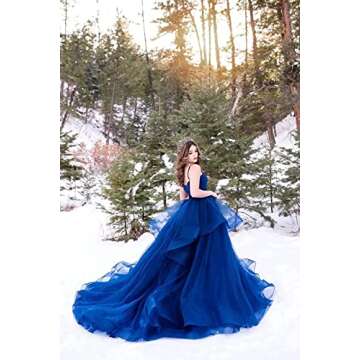 Rjer Layered Tulle Prom Dresses Ruffle A Line Ball Gowns Sweetheart Spaghetti Straps Tiered Puffy Ruffle Evening Gowns White 6