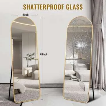 ABSWHLM Arched Full Length Mirror 63"x18" Aluminum Alloy Frame Floor Mirror for Living Room, Bedroom Hanging Standing or Leaning Wall-Mounted, Gold
