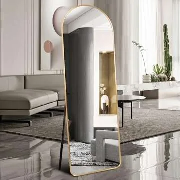 ABSWHLM Arched Full Length Mirror 63"x18" Aluminum Alloy Frame Floor Mirror for Living Room, Bedroom Hanging Standing or Leaning Wall-Mounted, Gold