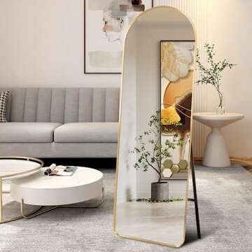 ABSWHLM Arched Full Length Mirror 63"x18" Aluminum Alloy Frame Floor Mirror for Living Room, Bedroom Hanging Standing or Leaning Wall-Mounted, Gold