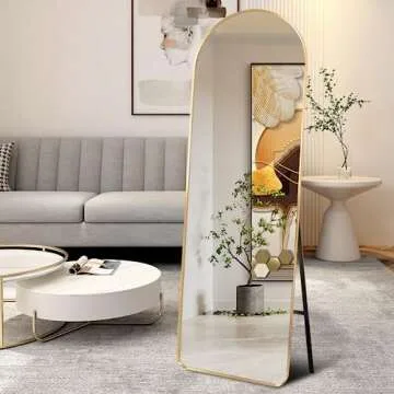 ABSWHLM Arched Full Length Mirror 63"x18" Aluminum Alloy Frame Floor Mirror for Living Room, Bedroom Hanging Standing or Leaning Wall-Mounted, Gold