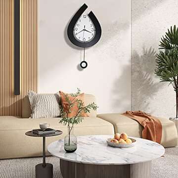 Decorative Wall Clock for Living Room Decor, SHUNZY Large Modern Wall Clocks with Pendulum Battery Operated for Bedroom Office Kitchen Home, 22.4 Inch Big Silent Wall Clock Non Ticking