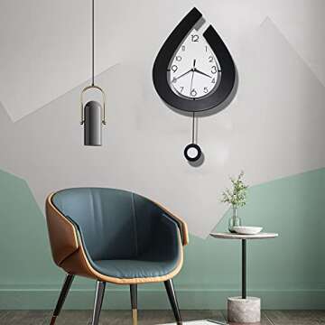 Decorative Wall Clock for Living Room Decor, SHUNZY Large Modern Wall Clocks with Pendulum Battery Operated for Bedroom Office Kitchen Home, 22.4 Inch Big Silent Wall Clock Non Ticking