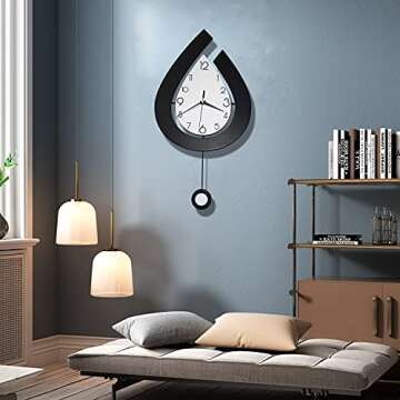 Decorative Wall Clock for Living Room Decor, SHUNZY Large Modern Wall Clocks with Pendulum Battery Operated for Bedroom Office Kitchen Home, 22.4 Inch Big Silent Wall Clock Non Ticking