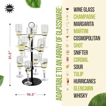 Cocktail Tree Stand, Metal Drink Tower, 3 Tier - 12 Holders For Champagne, Martini, Margarita Cups (Black)