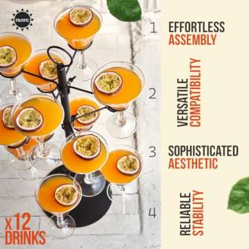 Cocktail Tree Stand, Metal Drink Tower, 3 Tier - 12 Holders For Champagne, Martini, Margarita Cups (Black)